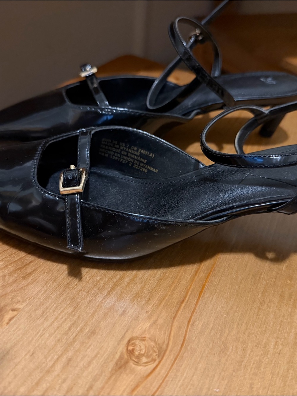 H&M Black Patent Slingback Mid-Heel Mules